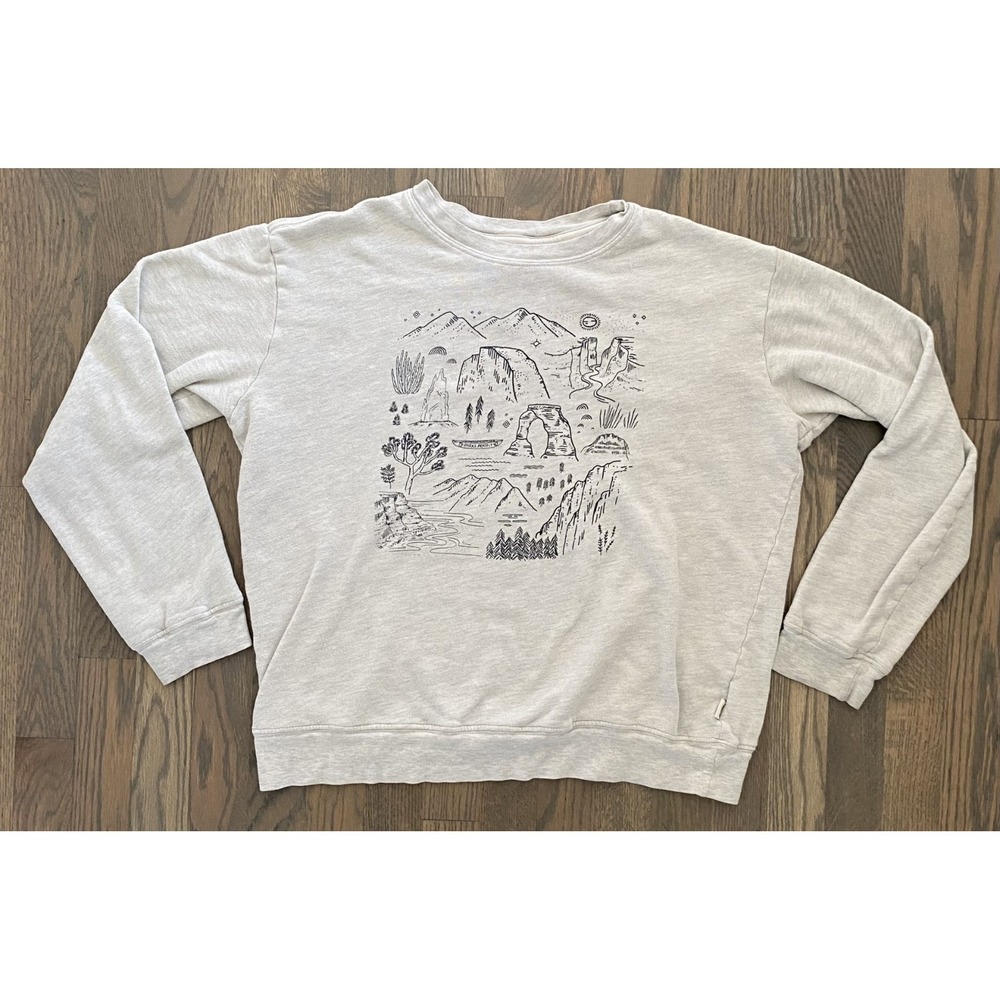 Parks Project L Graphic Print Fleece Crew Neck Pullover Sweatshirt Women Gray